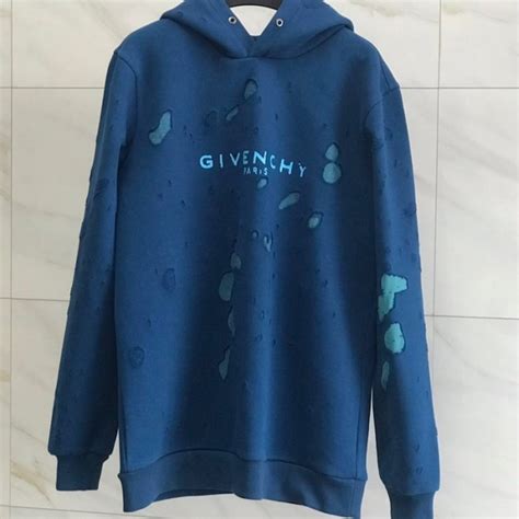 givenchy blue destroyed hoodie|Givenchy sweatshirt fleece.